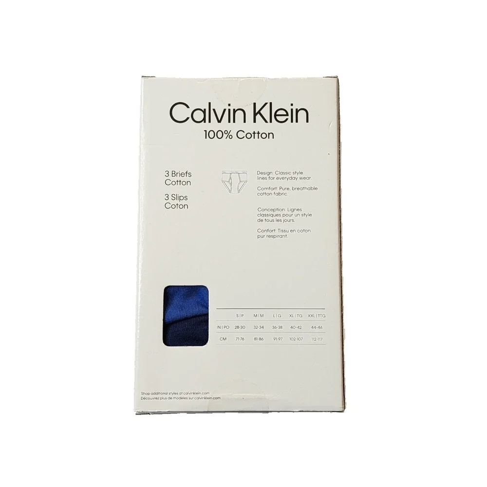 Calvin Klein Men's Brief 100% Cotton Classic Fit Blue‎ 3-pack Size XXL